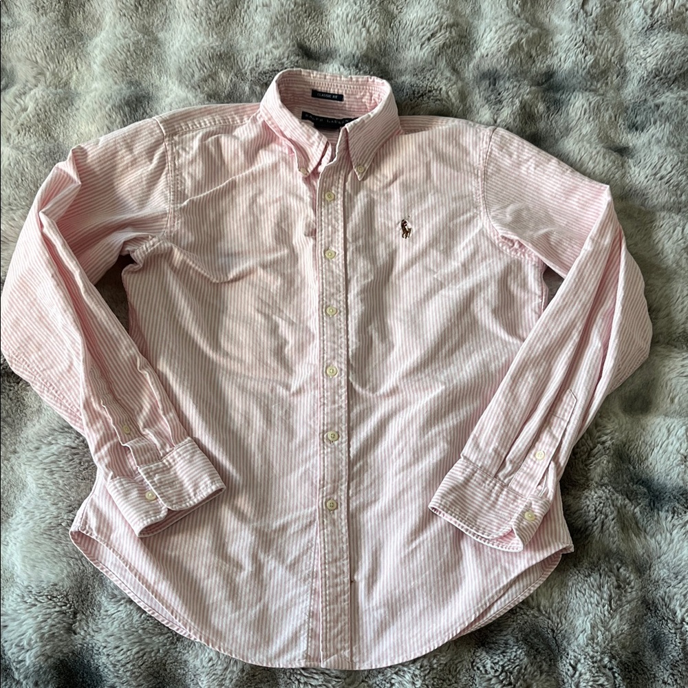 Womens pink Striped Ralph Lauren classic Shirt size 10